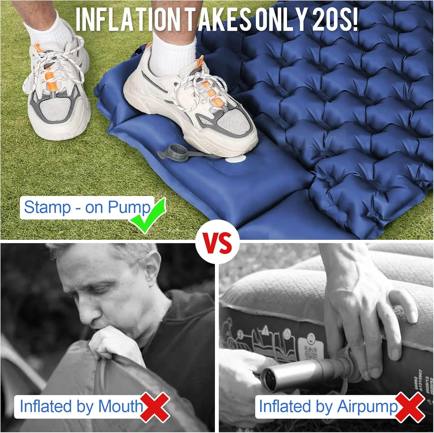 Colchón inflable para acampar al aire libre, colchoneta para dormir con almohadas, colchoneta de aire ultraligera, bomba infladora integrada para senderismo