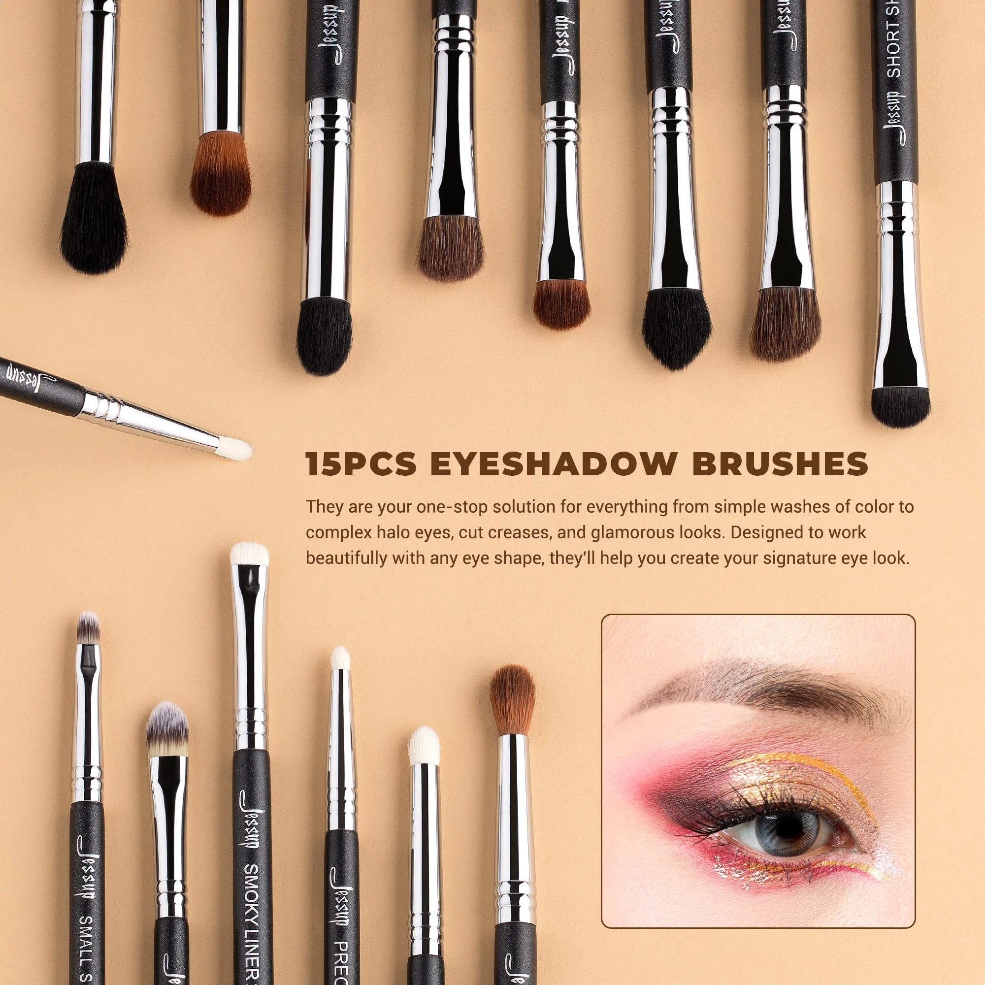 Jessup Juego de brochas de maquillaje Profesional 35 piezas Brocha de maquillaje con etiqueta sintética premium para base, sombra de ojos, corrector y contorno