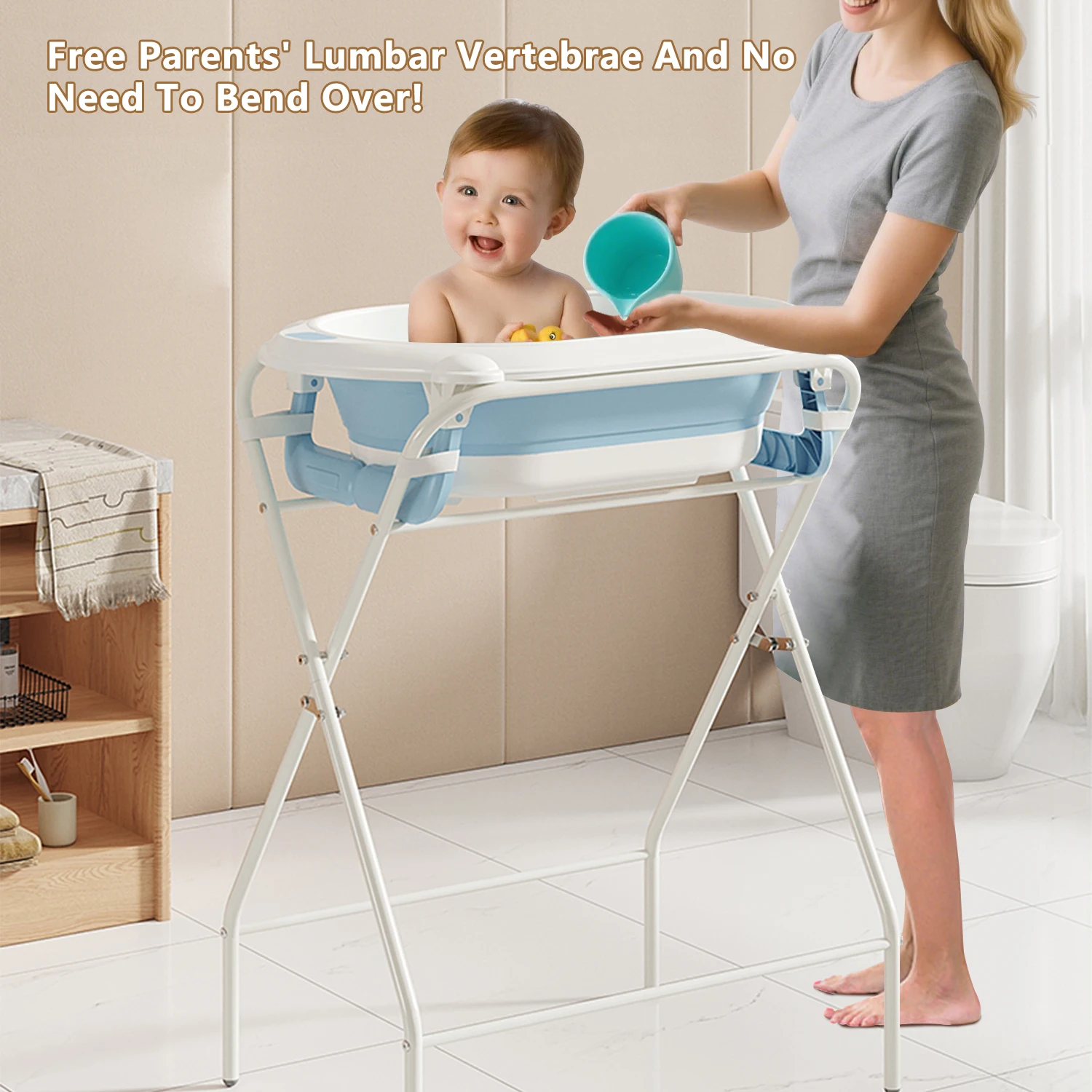 Bañera plegable 3 en 1 para bebés con soporte, multiusos, para recién nacidos hasta niños pequeños, con termómetro, almohada de baño, para viajes/exterior