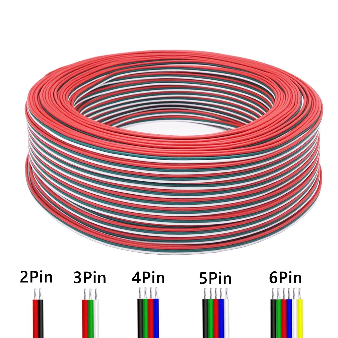 Cable de alambre Led de 5m/10m/50m/100m 22AWG 2 pines/3 pines/4 pines/5 pines/6 pines para tira de luz LED WS2812B WS2811 5050 2835 5730