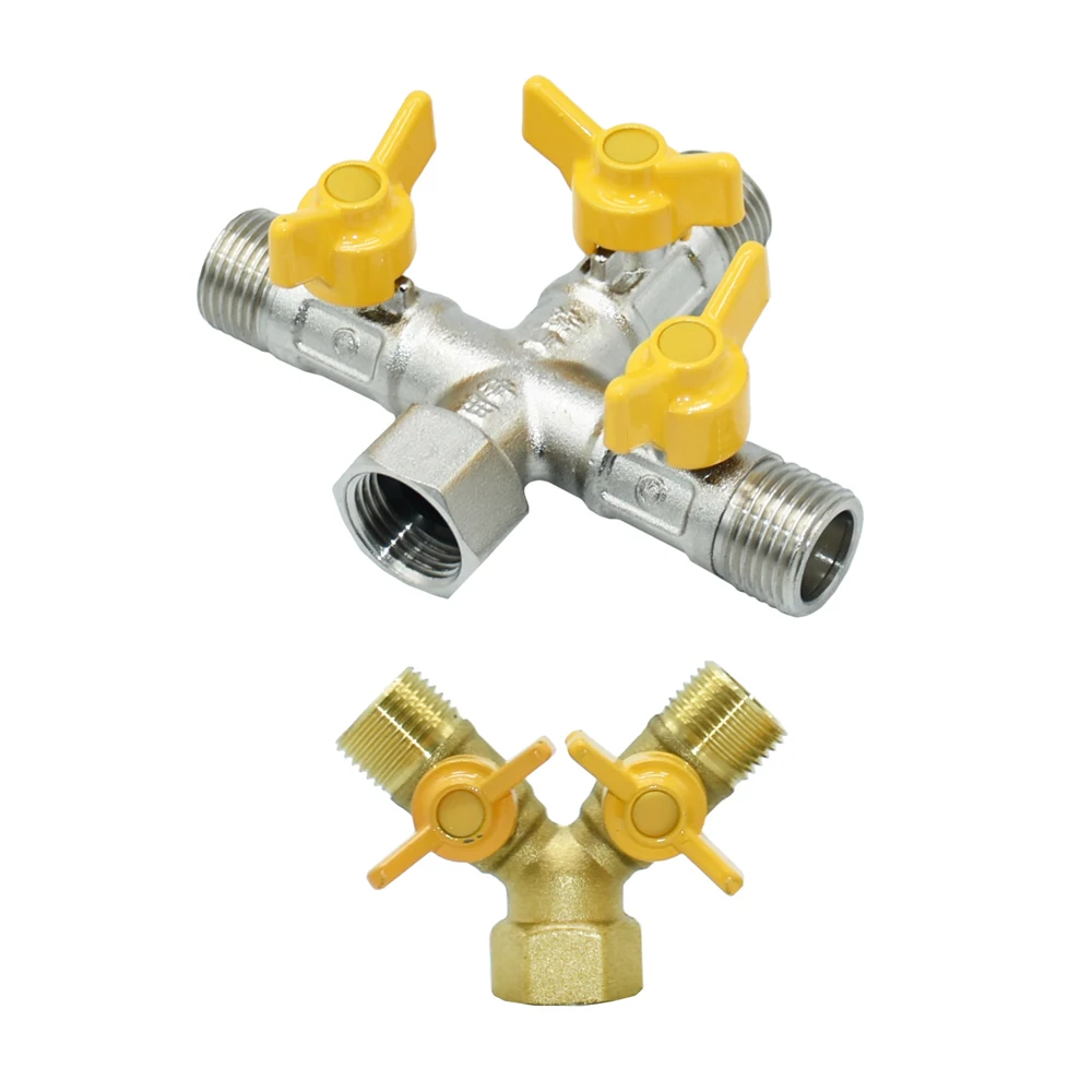 Latón 1/2 hembra a 1/2 rosca macho manguera divisor válvula conector Accesorios de reparación de cobre acoplador de tubería de agua roscado de Metal
