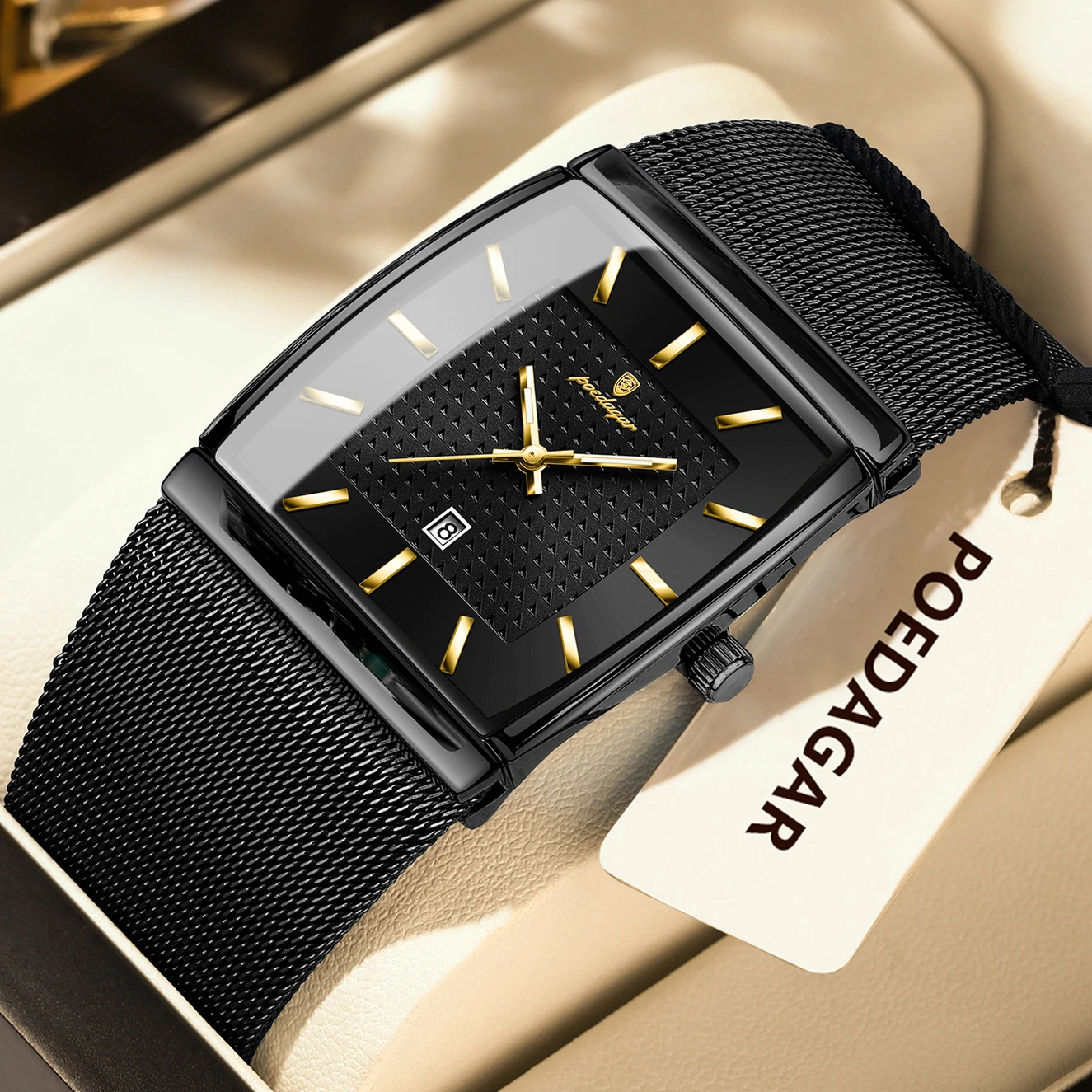 POEDAGAR, reloj de pulsera de lujo para hombre, resistente al agua, luminoso, malla de acero inoxidable, fecha, reloj para hombre, relojes de cuarzo de negocios a la moda para hombre