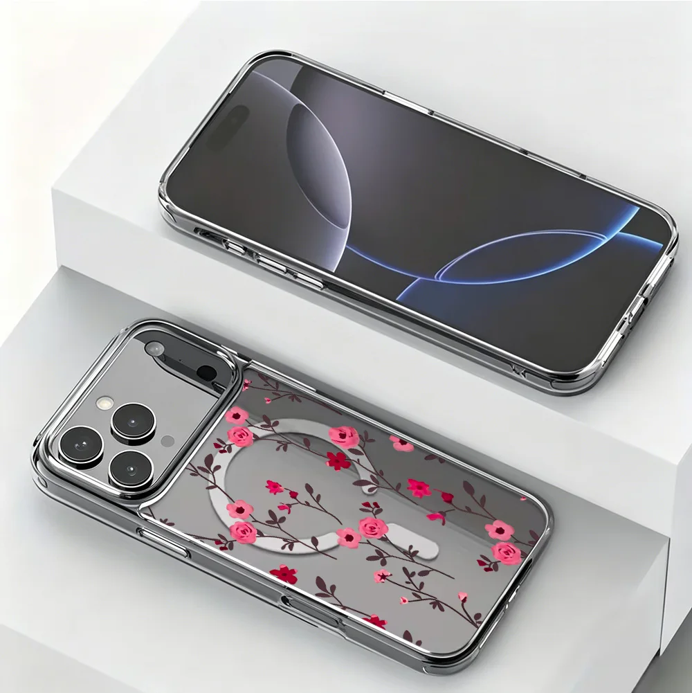 Funda Transparente con Diseño de Flores Silvestres para iPhone 17 16 15 14 13 12 11 Pro Max Plus 16e 17Air, Compatible con Carga Inalámbrica Magsafe