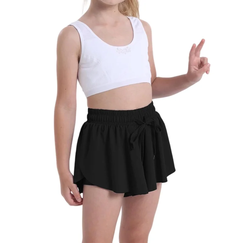 Pantalones cortos para niños, pantalones cortos de mariposa fluidos para niñas, faldas atléticas 2 en 1 para correr, faldas cortas para animar, tenis, baile, ropa Preppy para niños de 5 a 12 años