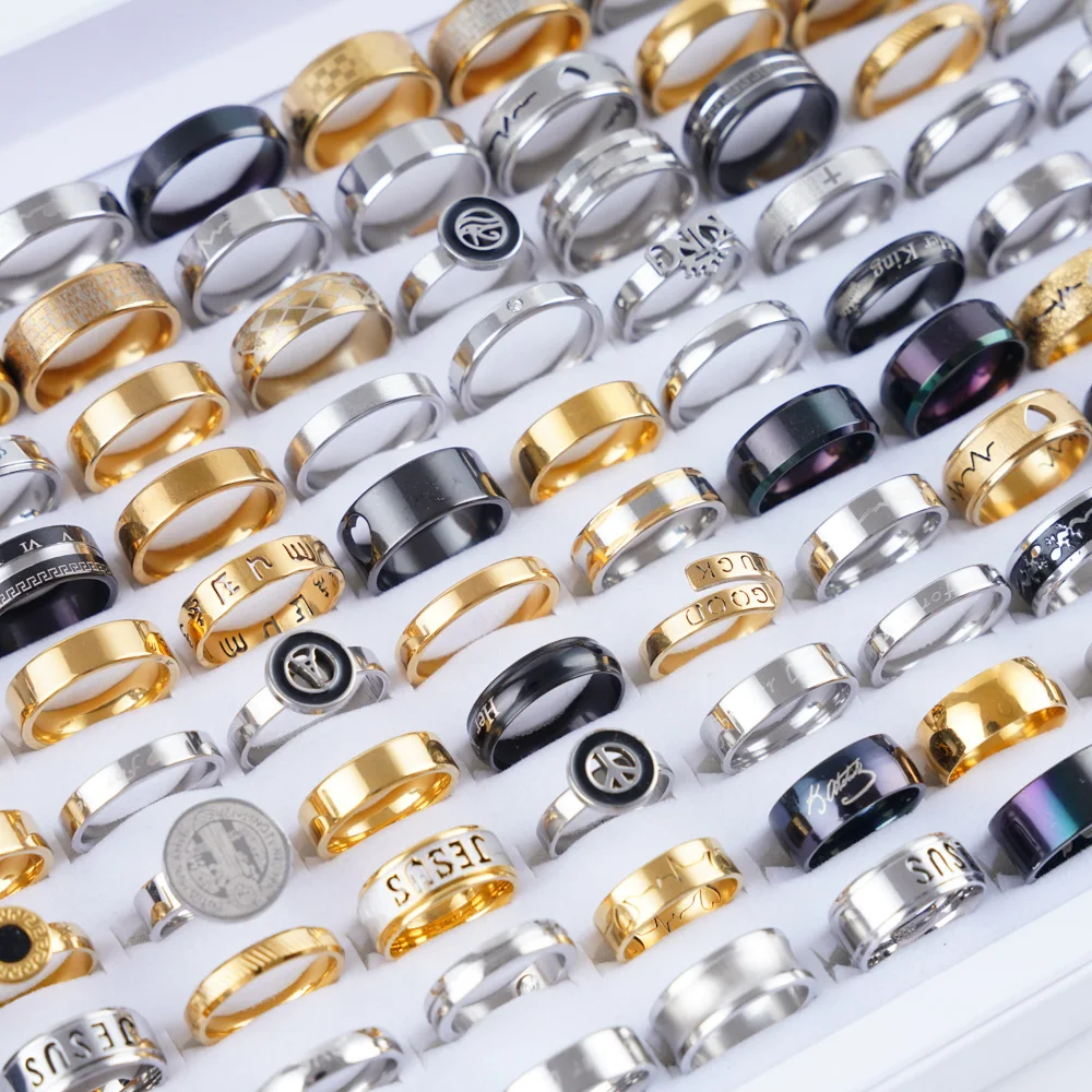 20 unids/lote anillos de amor de acero inoxidable a rayas con forma de corazón a la moda para hombres y mujeres, regalos de fiesta de estilo mixto, accesorios de joyería