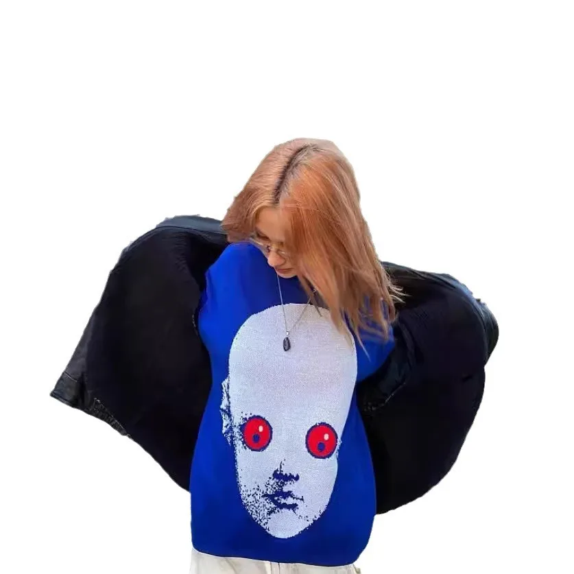 Suéter Y2K para mujer, ropa de calle con gráfico de invierno, Jersey Vintage, Jersey de punto alto, Tops góticos de manga larga de gran tamaño, ropa