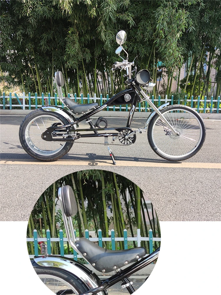Sillín de bicicleta reclinable para motocicleta, chasis personalizado de acero, sillín de bicicleta fresco, tubo de asiento de 28,6 mm,