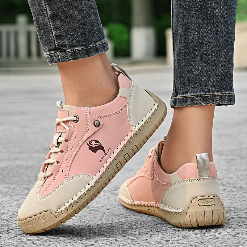 Zapatos informales de cuero hechos a mano para mujer, zapatos planos a la moda para mujer, zapatos antideslizantes para exteriores, zapatillas Retro de estilo británico