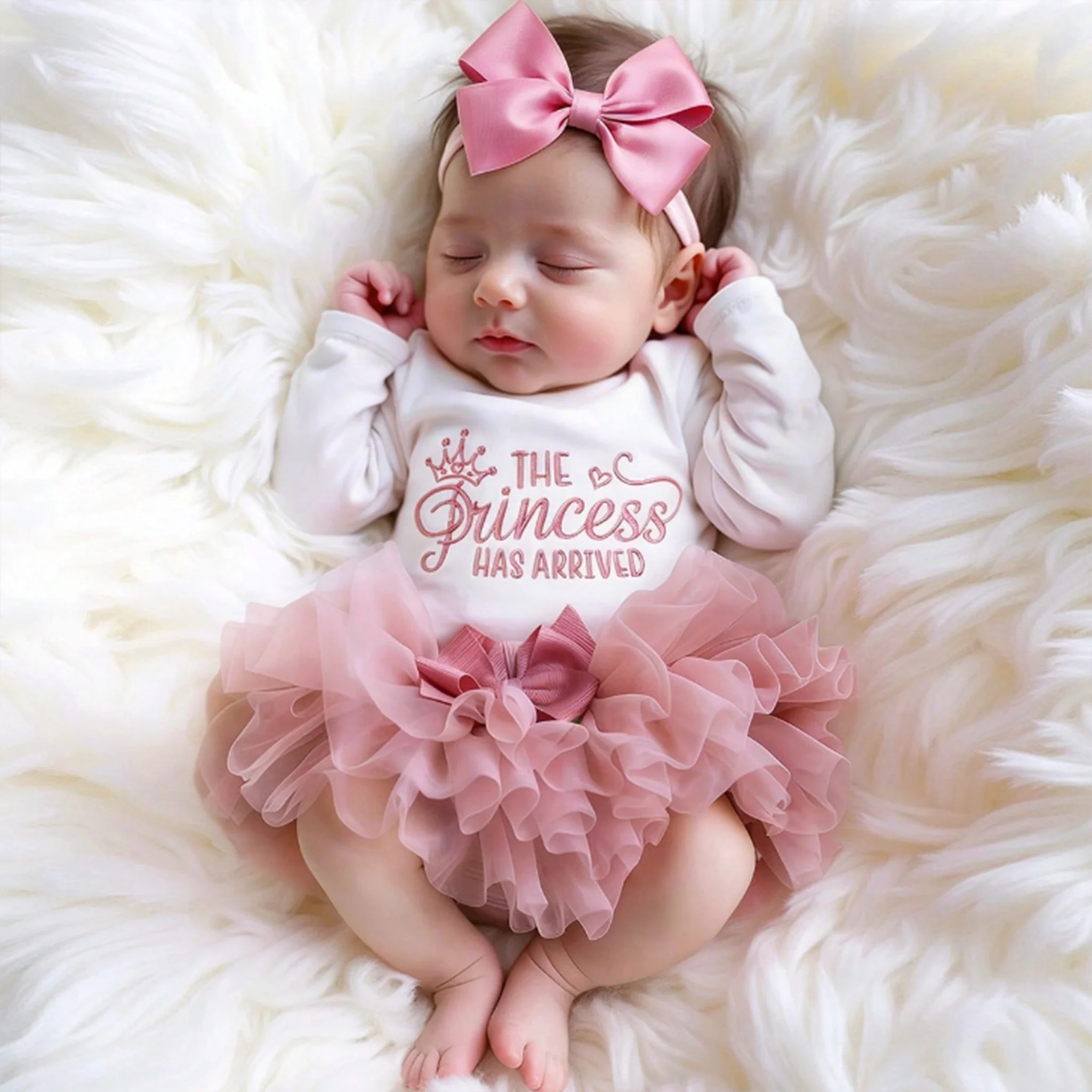Ylsteed-Conjuntos de ropa para fotografía de recién nacidos, mono con estampado de letras para niñas, falda de tul rosa, diadema, accesorios para fotografía-HD