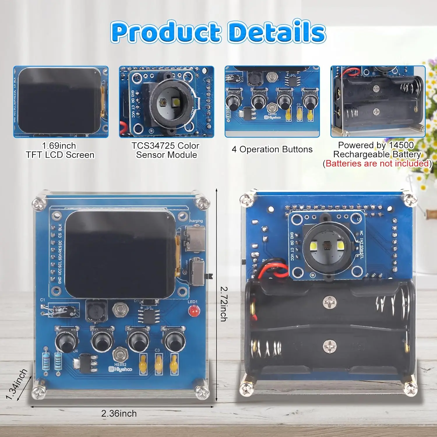 Kit de Práctica de Soldadura con Reconocimiento de Color DIY, con Sensor TCS34725, Pantalla TFT de 1.69'', Proyecto de Electrónica STEM para Aprender RGB HSV