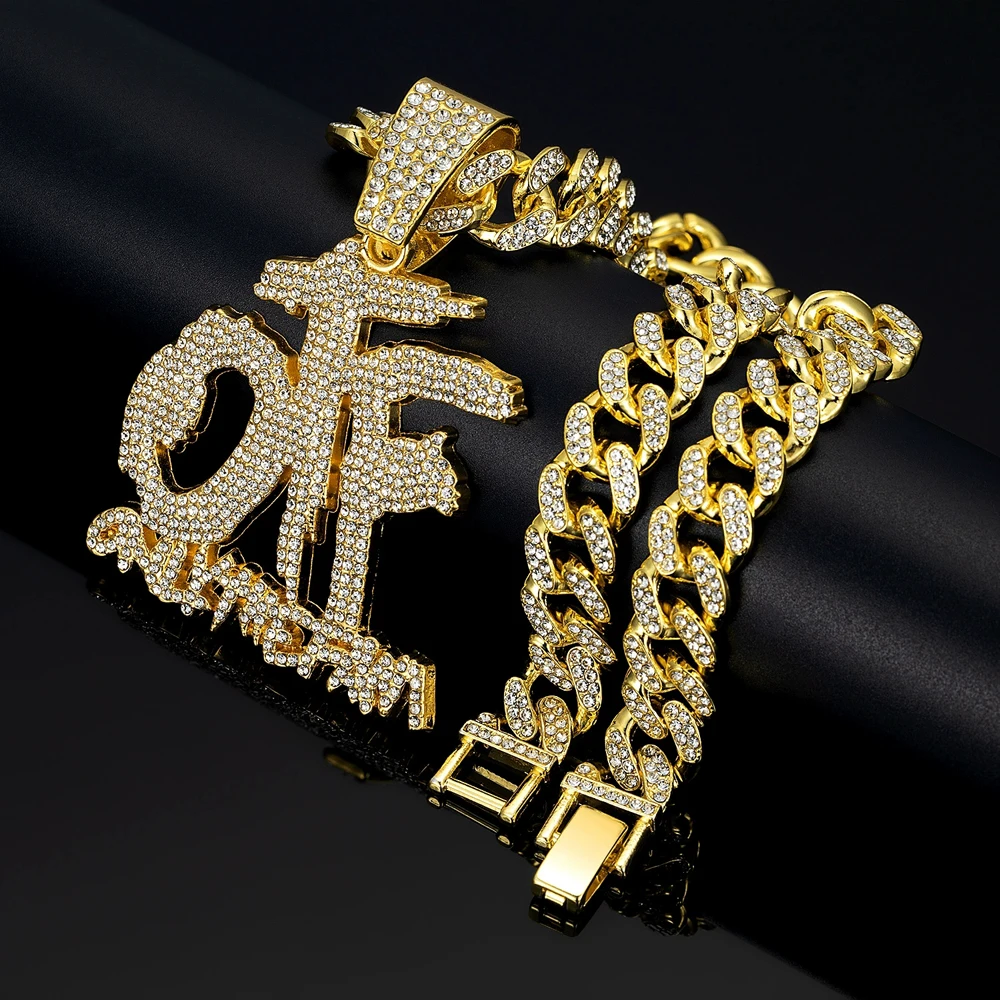 Collar de cadena cubana con colgante OTF de letra inglesa de moda Hip Hop, adecuado para uso diario de hombres y mujeres, joyería de fiesta de Rock
