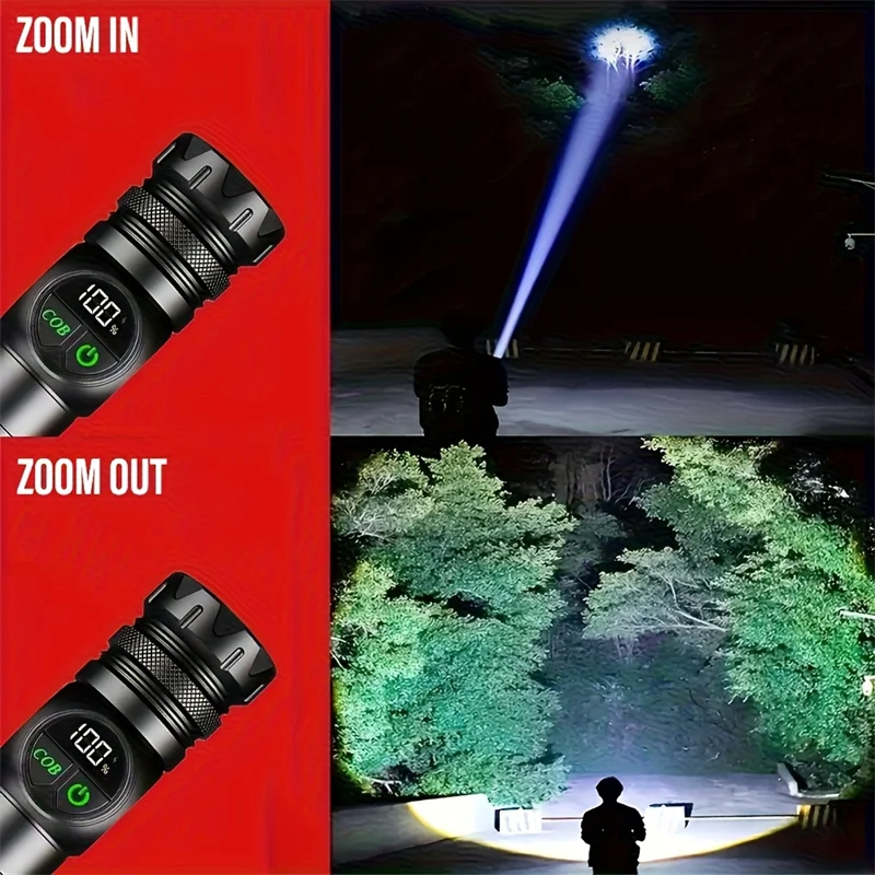 Linternas LED de alta potencia, linterna táctica magnética recargable por USB con luz lateral COB, linterna con Zoom para acampar y pescar