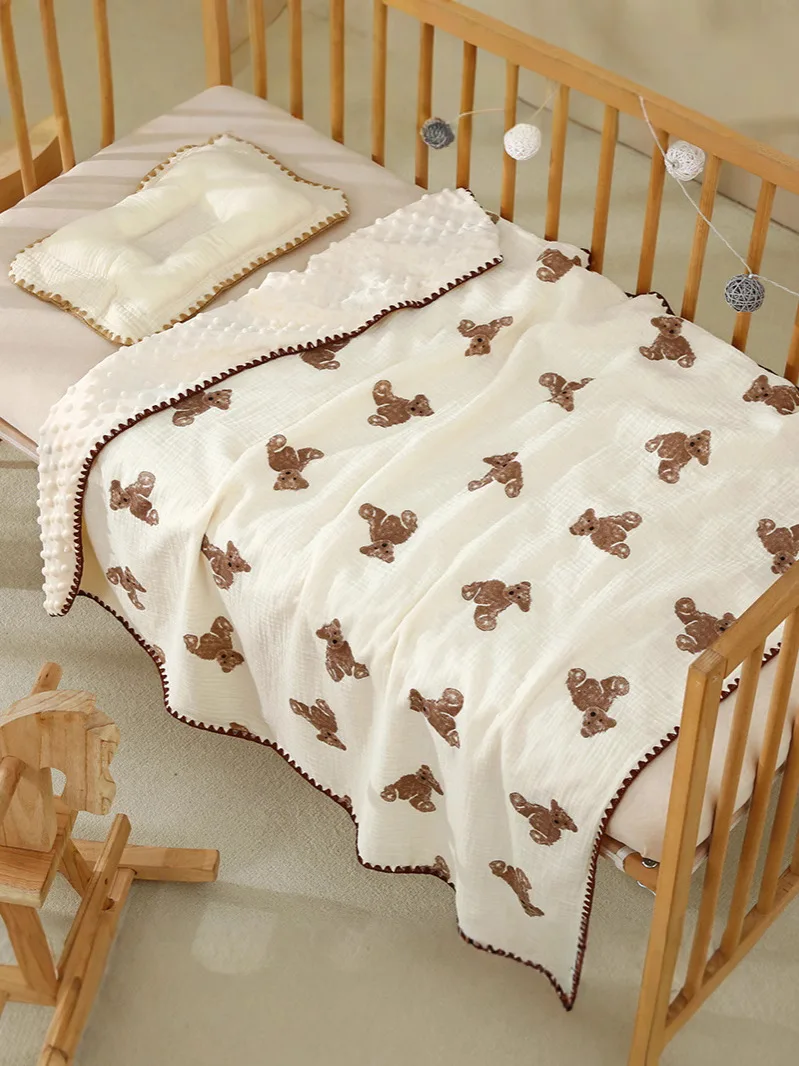 Manta con estampado de oso para recién nacido, manta de gasa doble de algodón puro, Toalla de baño para bebé, manta para bebé, manta para bebé de 100x100cm