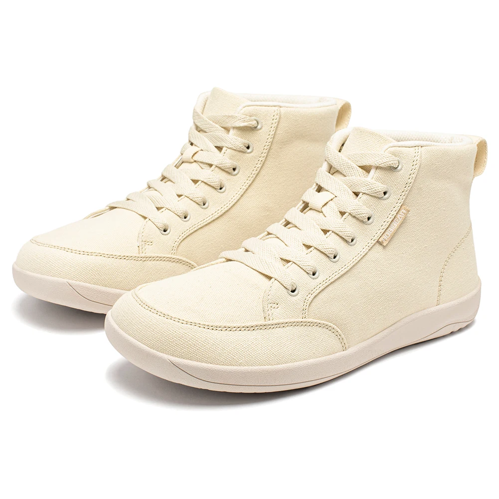HOBIBEAR Zapatos descalzos de caña media, zapatillas de lona con punta ancha Unisex, zapatos para caminar al aire libre con cordones y caída cero