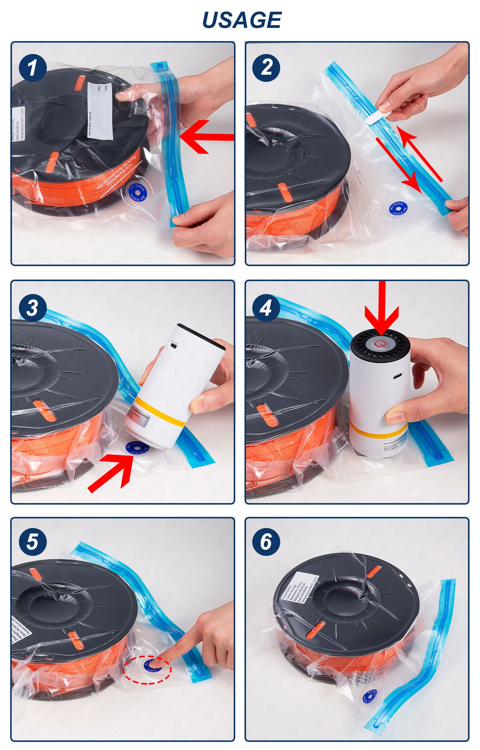 Bolsas de Almacenamiento al Vacío para Filamento de Impresora 3D PLA ABS TPU PETG de 1 kg, Mantienen el Material Seco, Evitan la Humedad, Bolsa Protectora para Filamento