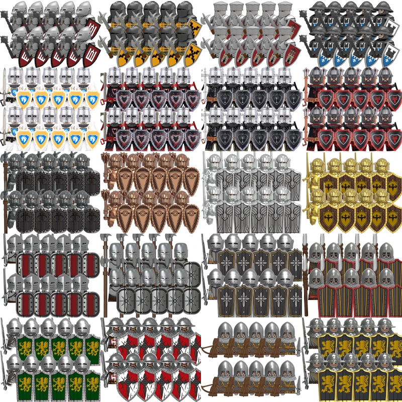 Figuras de Soldados Militares Medievales, Bloques de Construcción del Ejército, Castillo, Caballero, Cruzados, Comandante, Guerrero, Accesorios de Armadura, Ladrillos, Juguetes
