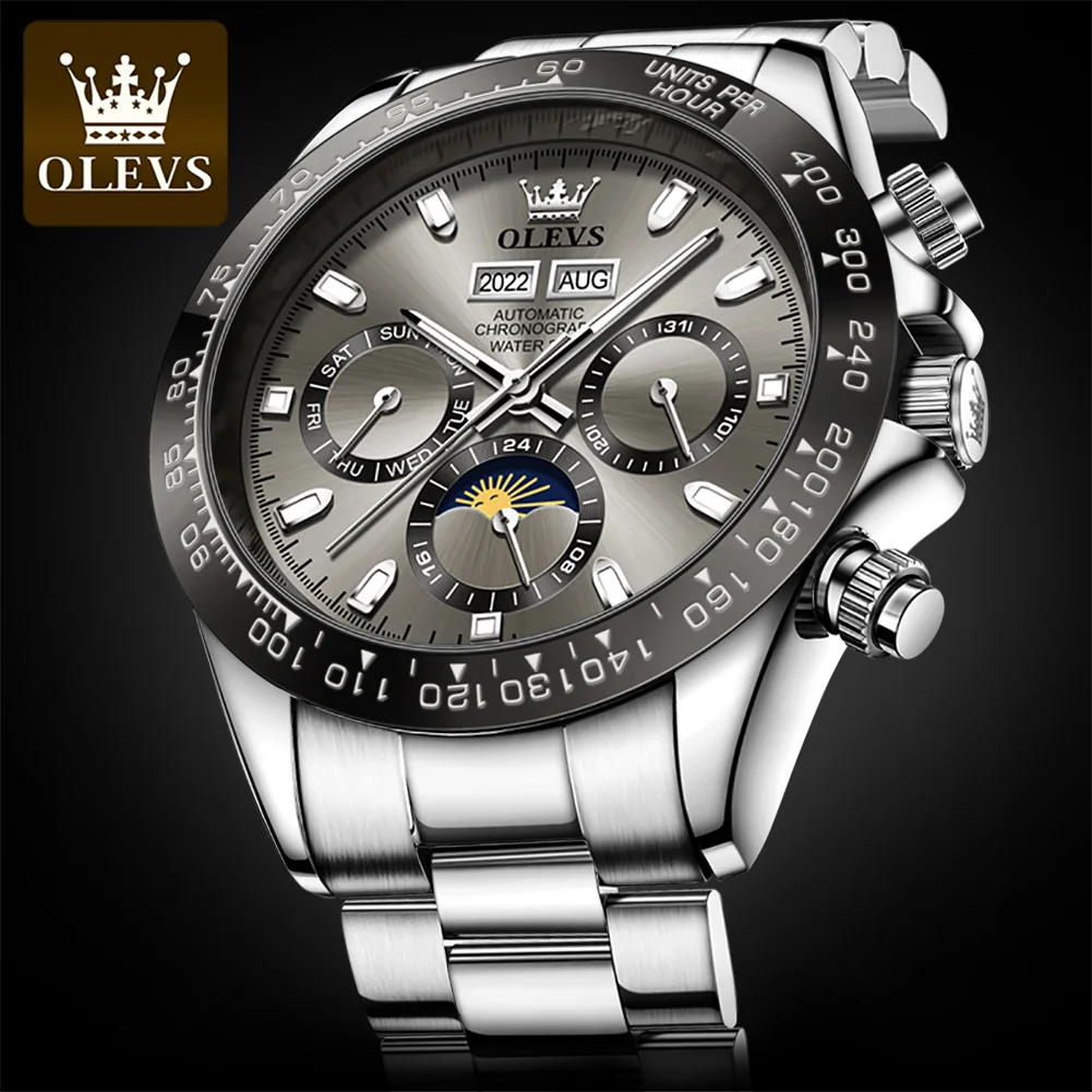 OLEVS 6654 reloj de lujo para hombre cronógrafo reloj de pulsera mecánico automático impermeable luminoso reloj de marca superior para hombre fecha deporte