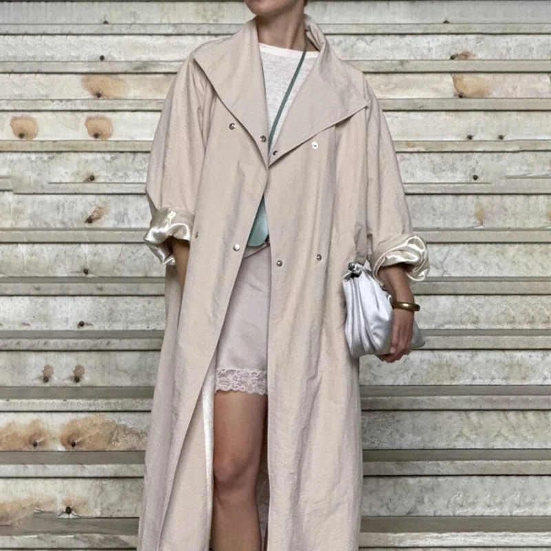 Gabardina Maxi Oversize con Cuello Convertible para Mujer, Botones a Presión, Manga Dolman, Bolsillos de Parche, Ropa Exterior, Nueva Chaqueta de Gabardina para Dama