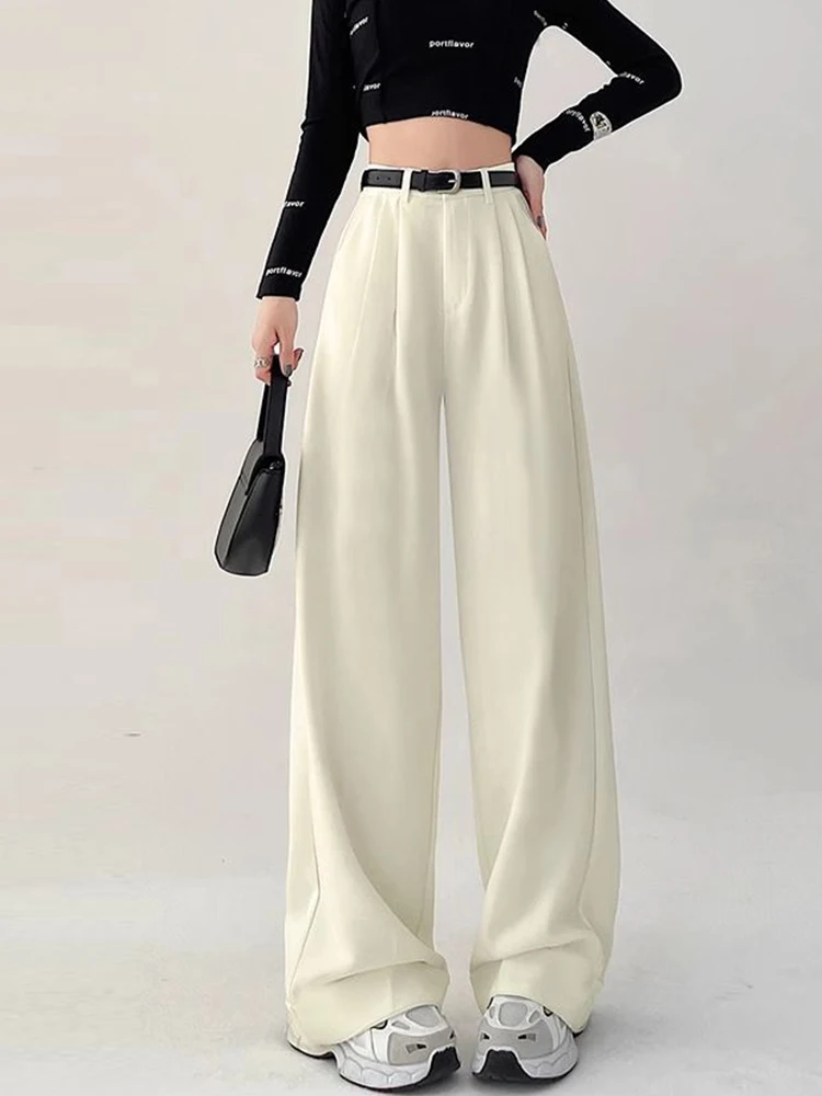 Botvotee, trajes informales, pantalones para mujer, oficina, elegante, pierna ancha, pantalones negros de cintura alta con cinturón, ropa de calle, moda Y2k