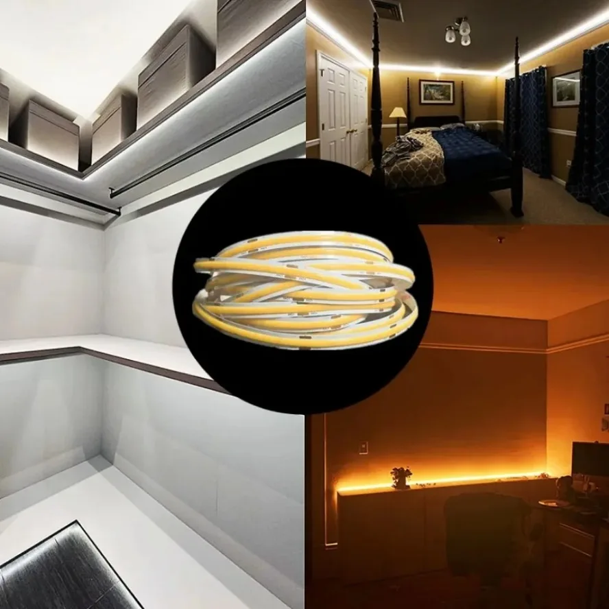 Tira de luces LED COB de 12V y 24V, cinta de luz ultrafina de 8MM con enchufe de CC/cable de 2 pines, iluminación lineal regulable, decoración de lámpara de alta densidad