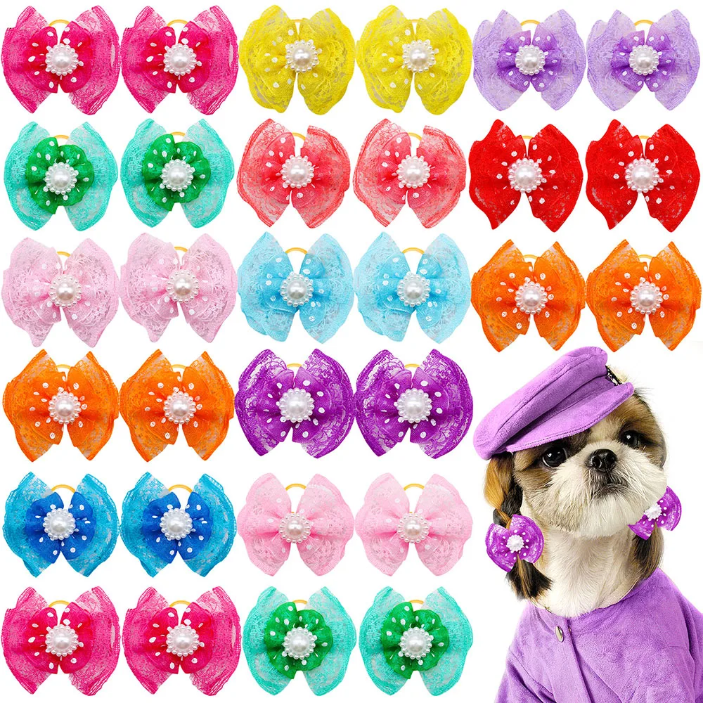 100 Uds. Accesorios para el cabello de perros a granel, lazos para el pelo de perros con banda de goma de encaje Diomand, lazos para perros pequeños, suministros para mascotas