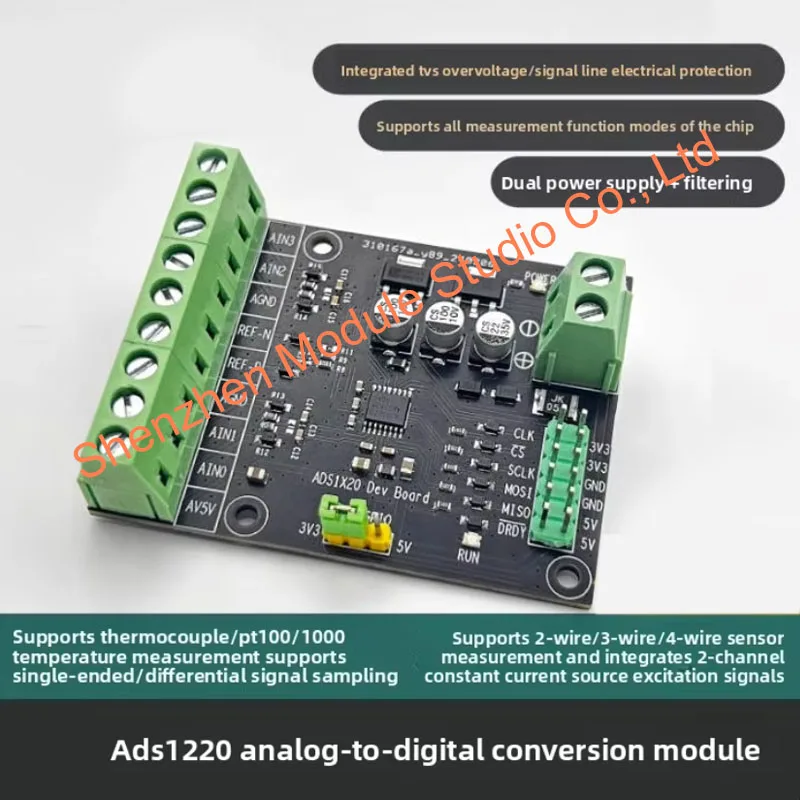 Módulo ADC de Alta Precisión de 24 Bits ADS1220, Compatible con Sensor de Puente, Medición de Temperatura, Termopar, RTD, Sensor de 2/3/4 Hilos