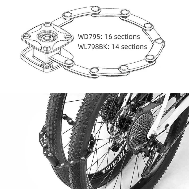 Candado de bicicleta ROCKBROS con llaves candado de bicicleta de alta seguridad antirrobo candado de cadena de ciclismo portátil con accesorios de soporte de montaje