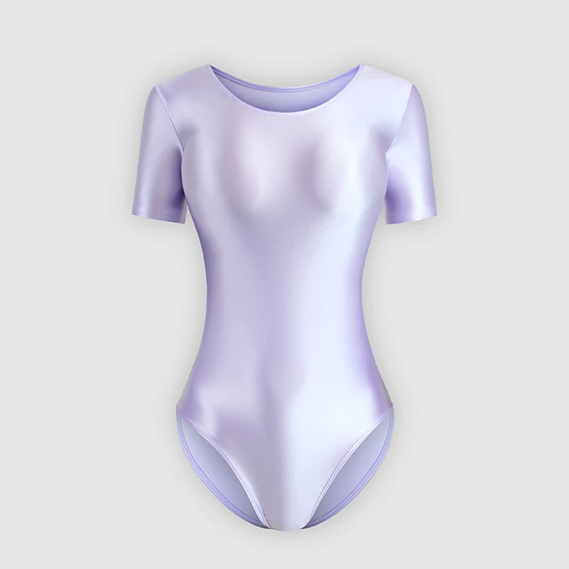 Bañador japonés de una pieza para hombre y mujer, traje de baño sexy, brillante y sedoso, medias aceitosas, ropa moldeadora de manga corta