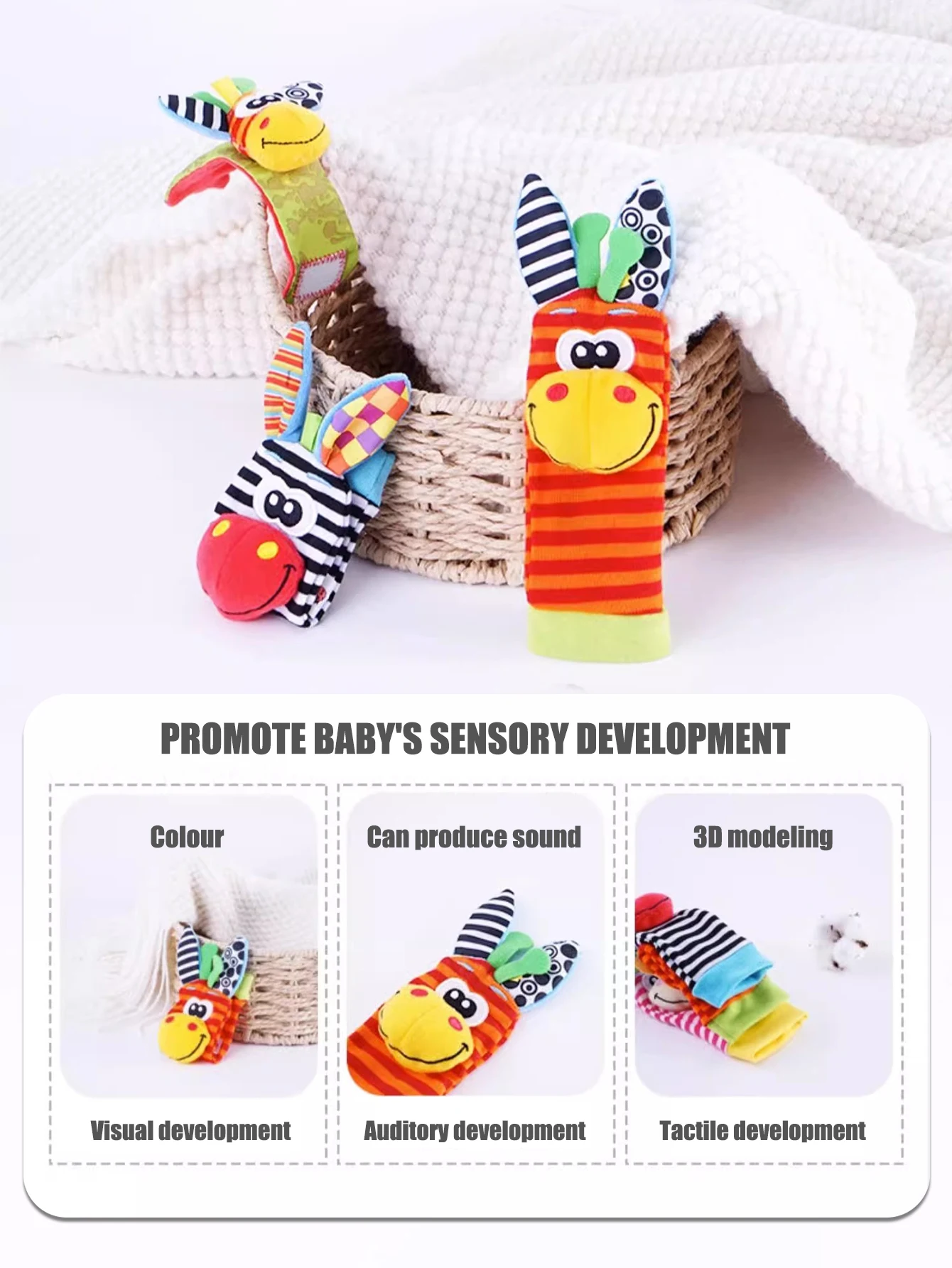 4 unids/set bebé muñeca sonajero calcetines juguetes 0-12 meses niña niño desarrollo educativo temprano lindos niños pequeños regalos sensoriales