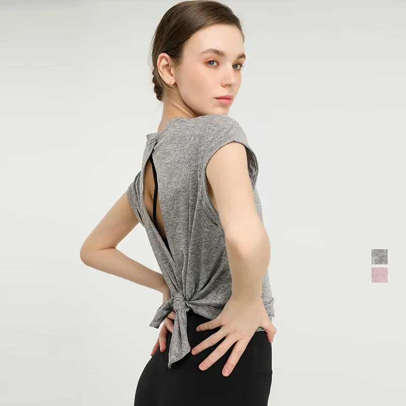 Camiseta deportiva con temperamento para culturismo, ropa deportiva, camiseta, ropa de Yoga a la moda, Tops traseros de belleza Sexy, ropa deportiva para mujer