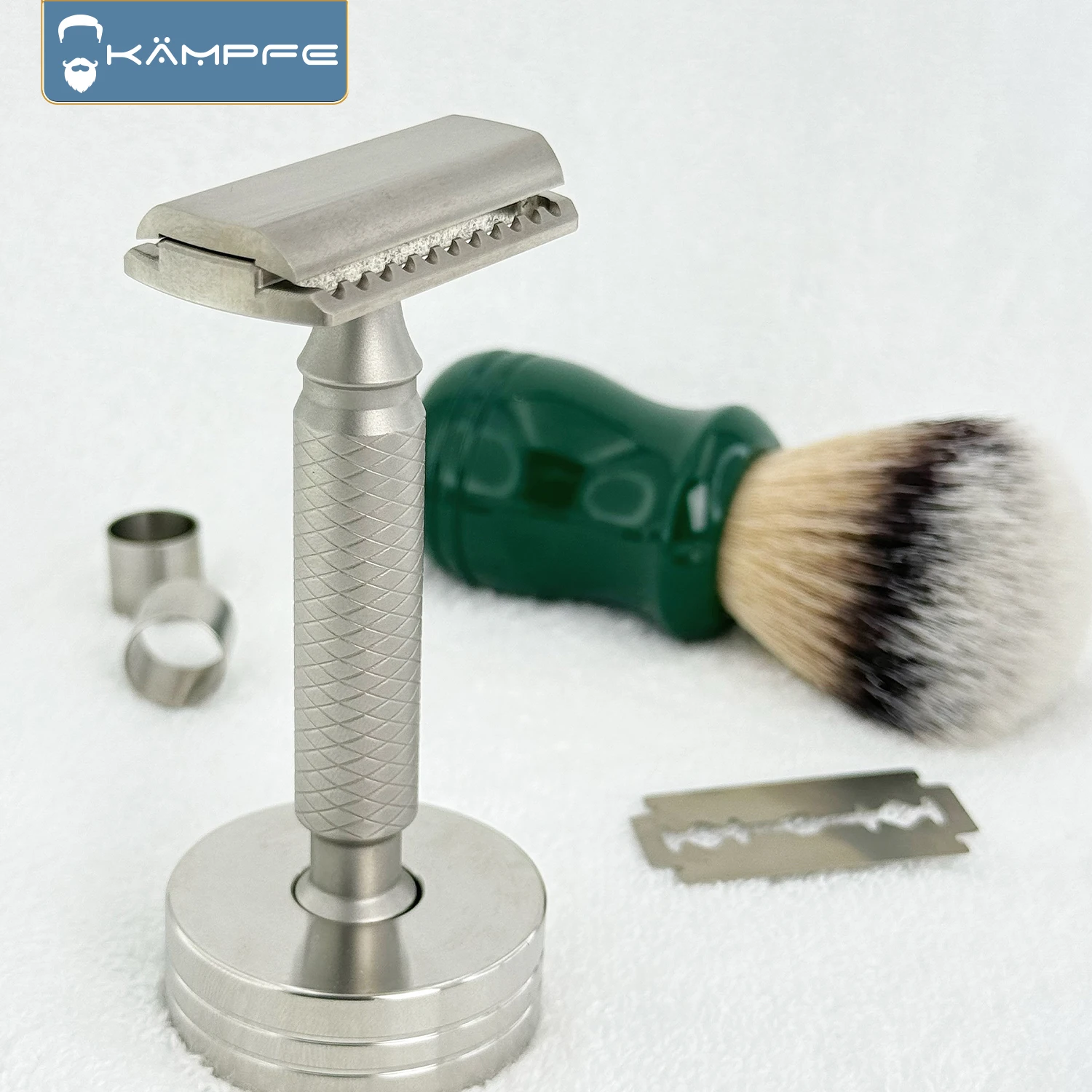 Afeitadora manual KAMPFE de seguridad, mecanizada con precisión CNC, de doble filo, de aleación de titanio para hombre, regalo para novio.