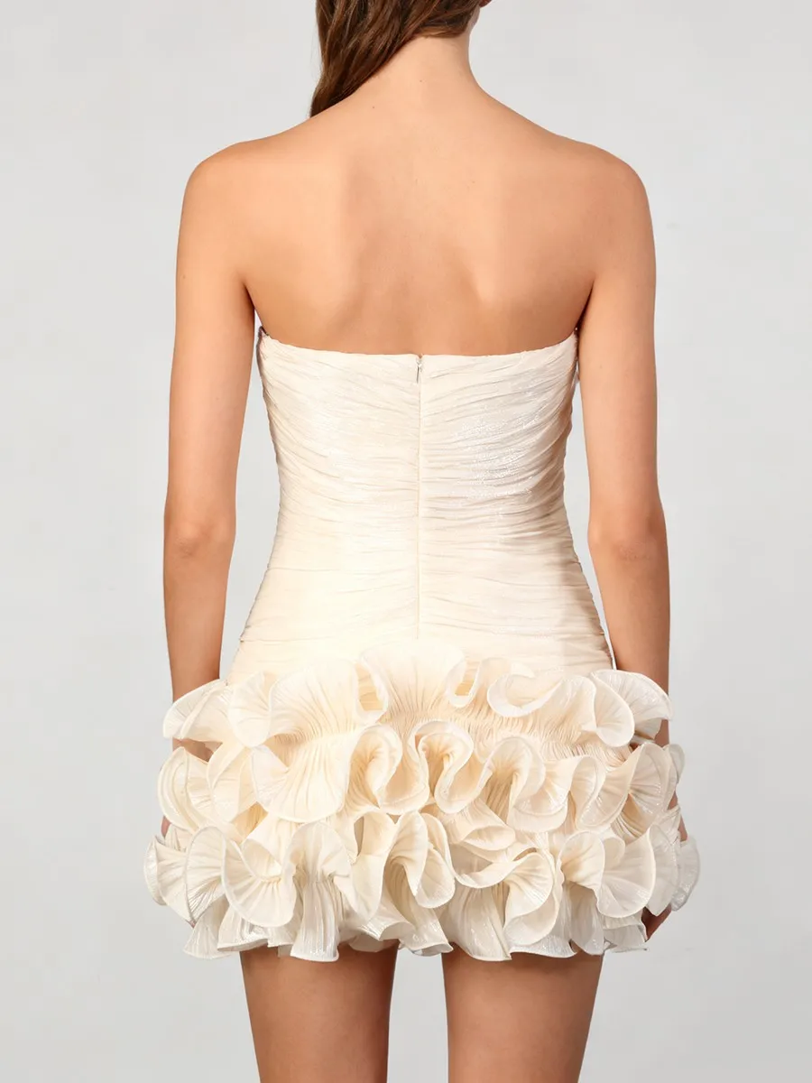 TWOTWINSTYLE, minivestidos elegantes con pliegues empalmados adelgazantes para mujer, sin tirantes, sin mangas, de retazos, con pliegues de hongos, vestido femenino nuevo
