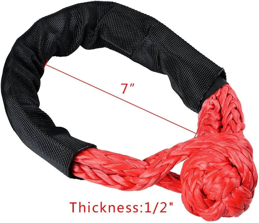 Cuerda de cabrestante de 55000 libras, grillete suave sintético o juego de anillos de recuperación, grilletes resistentes con funda protectora para recuperación de vehículos y camiones