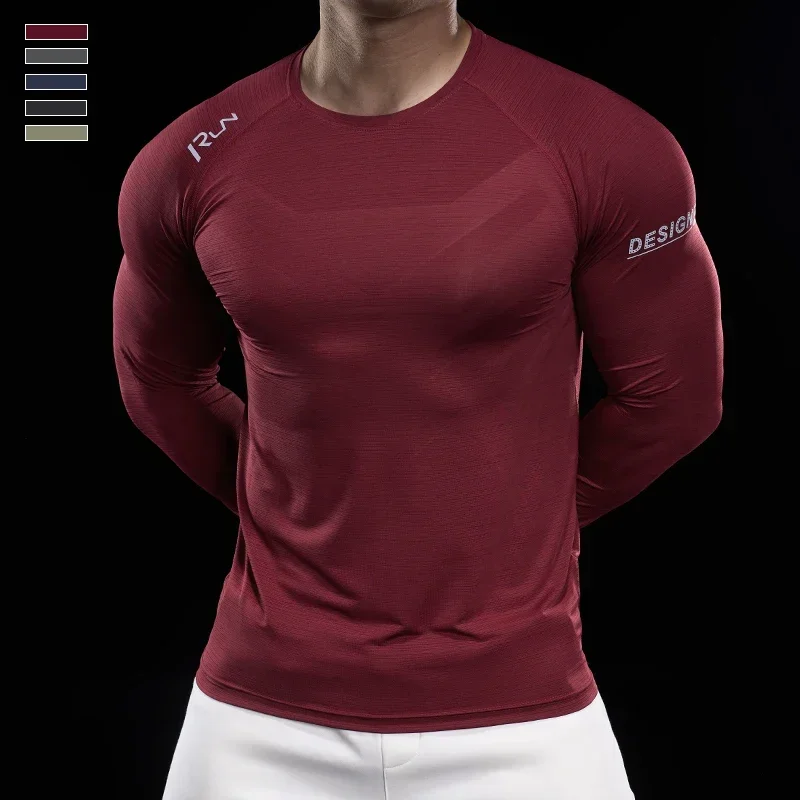 Camiseta para correr para hombre, chándal para trotar, camiseta atlética de compresión, camisetas deportivas de manga larga, camiseta de ajuste muscular para gimnasio y Fitnes