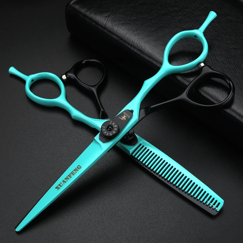 XUANFENG Tijeras para el cabello con tornillo elástico de 6 pulgadas, tijeras de corte y tijeras de adelgazamiento de peluquería de acero 440C