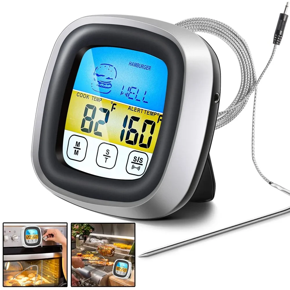 Termómetro Digital para cocina, sonda con pantalla táctil, herramienta de medición de temperatura de alimentos para barbacoa y carne, temporizador para barbacoa y carne, herramientas de cocina
