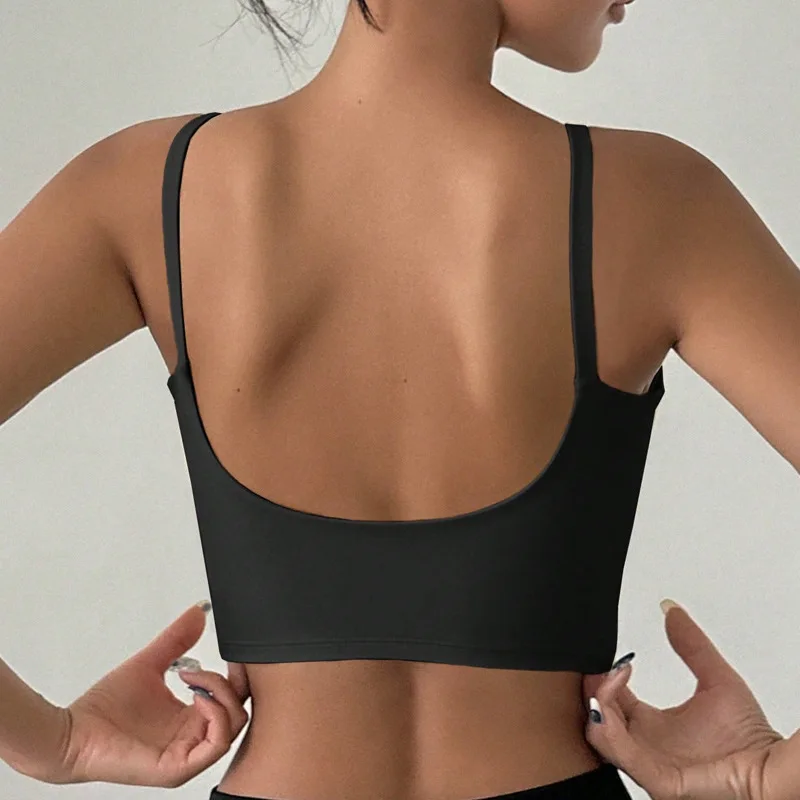 Ropa interior de Yoga para mujer, Sujetador deportivo liso transpirable en forma de U, Top con almohadilla para el pecho, gimnasio, entrenamiento atlético ajustado, chaleco para correr