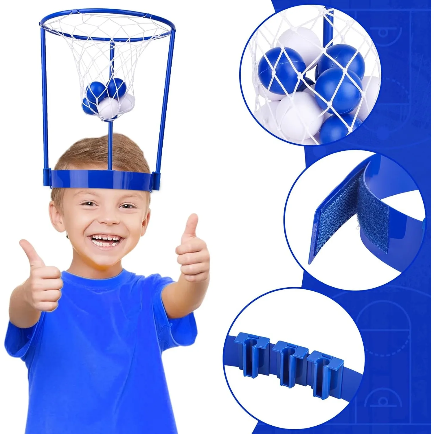 Paquete de 2 aros para la cabeza, juego de fiesta de baloncesto para niños y adultos, diadema de red de cesta ajustable con 20 bolas, regalo divertido para cumpleaños