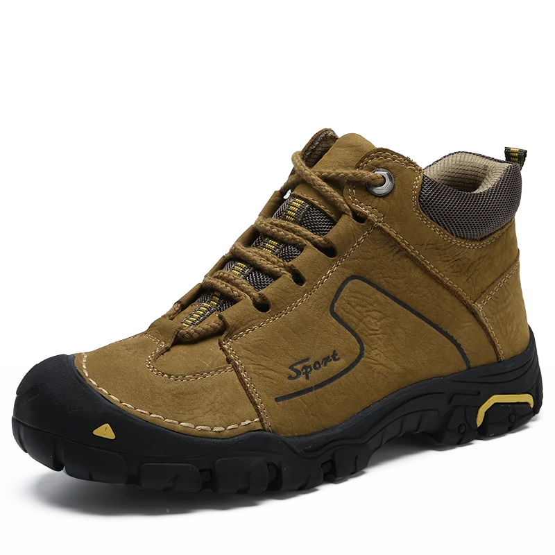 Zapatos de exterior de cuero genuino para hombre, Botas de senderismo impermeables, zapatos de escalada de montaña para invierno