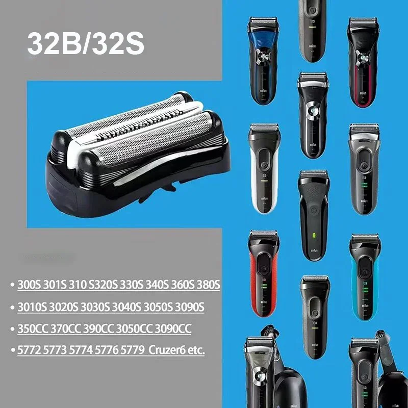 Cabezal de afeitadora Braun 32B, pieza de repuesto para cabezal cortador de lámina para maquinilla de afeitar eléctrica Braun Series 3 3000s 3010s 3040s 3050cc 3070cc