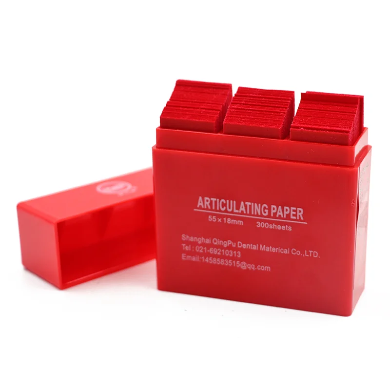 Papel articulado de doble cara para dentistas, tiras de papel para morder, para el cuidado Dental, herramienta de blanqueamiento, color rojo y azul, 55x18mm, 300 piezas