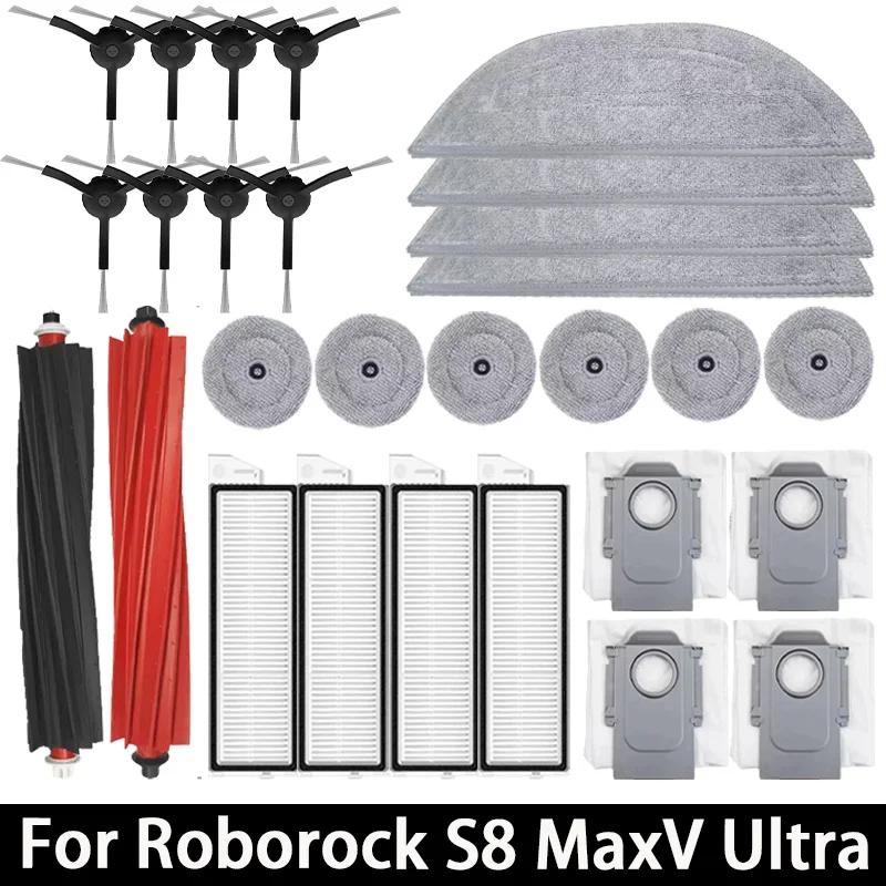 Repuestos para Robot Aspirador Roborock S8 MaxV Ultra: Cepillos Laterales Principales, Paños de Limpieza, Filtros HEPA, Bolsas para Polvo y Accesorios