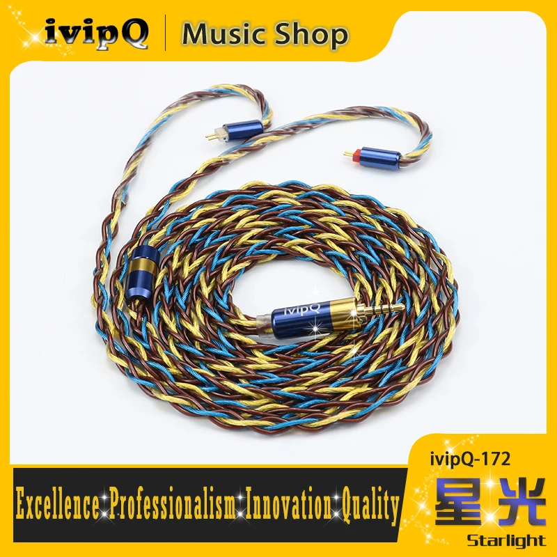 Cable de Actualización para Auriculares HiFi IvipQ-172 Starlight de 8 Núcleos, Cable de Repuesto con Conductor Mixto de 2 Pines 0.78 MMCX IE900 para FH19 GGC IQ-03