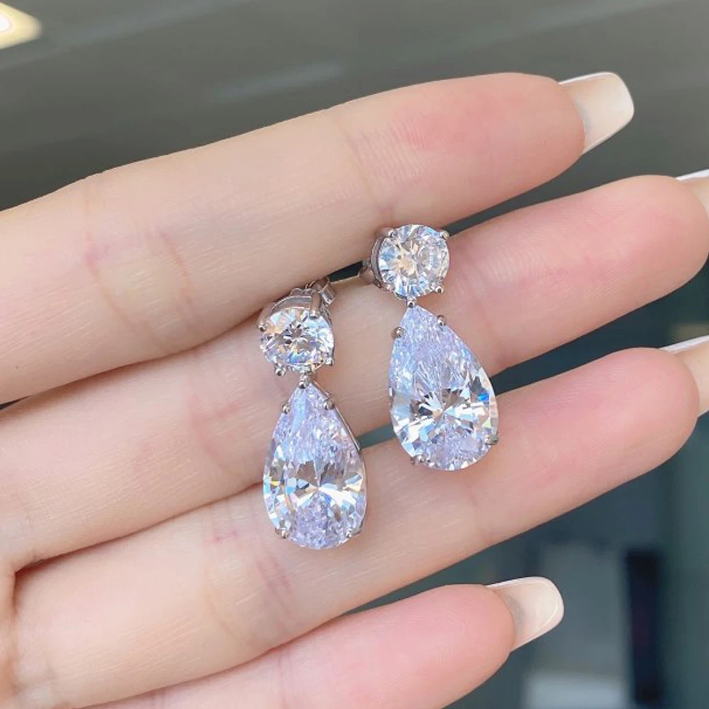 Pendientes colgantes de moissanita de 19cttw para mujer, forma de pera, diamante de corte redondo, joyería de boda de Plata de Ley 925 con GRA