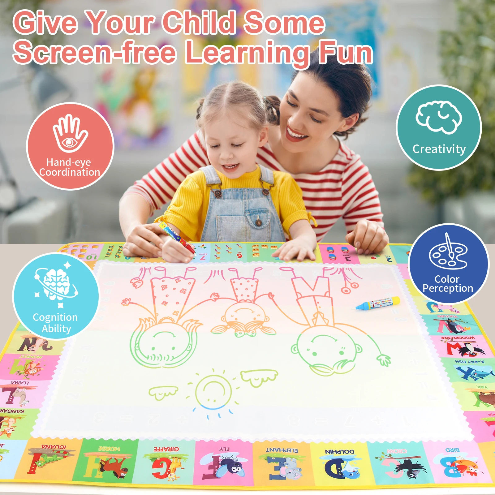 Estera mágica de dibujo al agua de 100x80CM, garabatos para colorear con bolígrafos mágicos reutilizables, tablero de pintura Montessori, juguetes educativos, regalos para niños