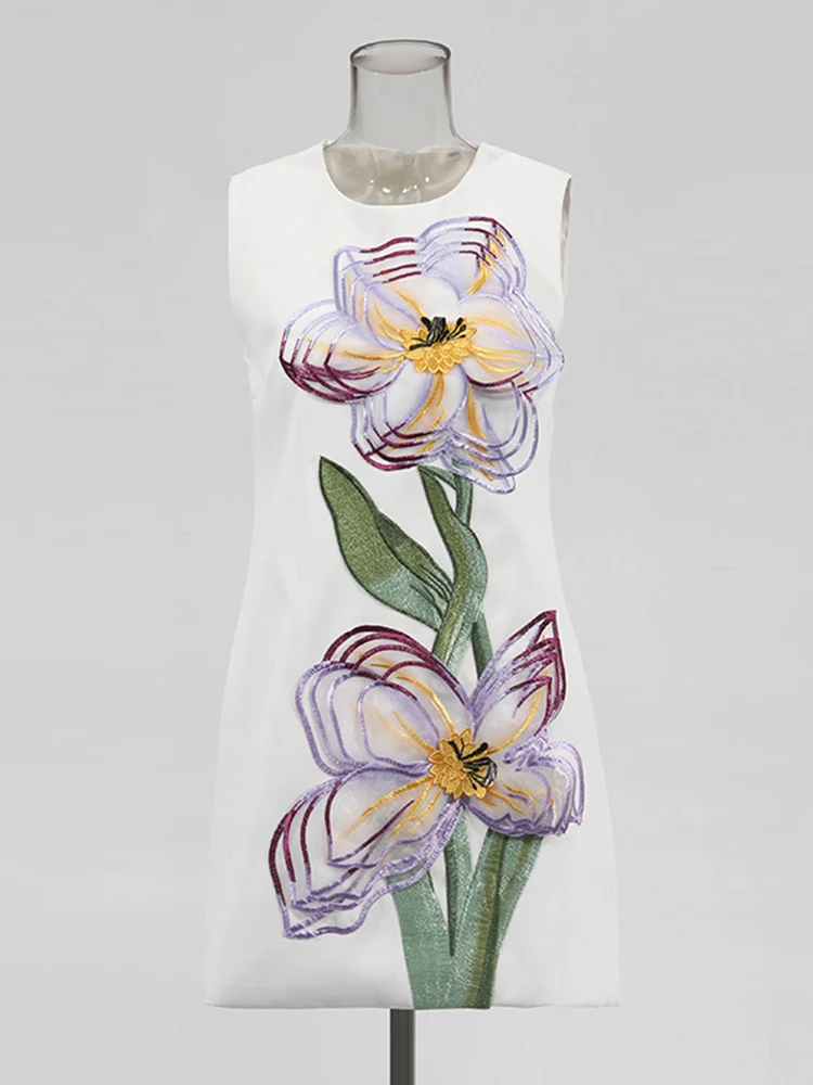 TWOTWINSTYLE, vestidos adelgazantes de colores empalmados con diamantes para mujer, minivestido sin mangas con cuello redondo y cintura alta con temperamento para mujer