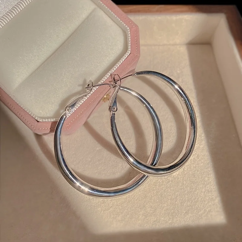 Pendientes de aro circulares grandes de Metal de acero inoxidable 316L para mujer, aretes redondos exagerados en forma de C, regalos de joyería