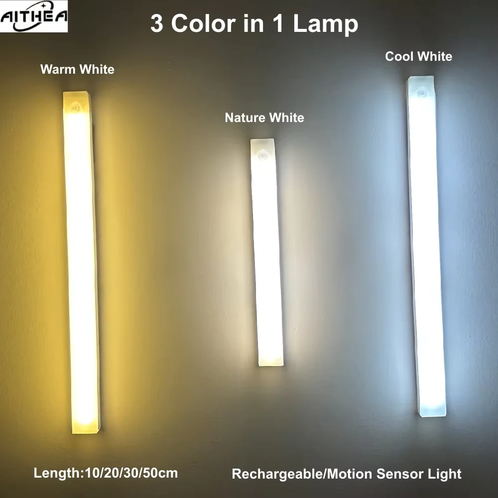 Luz Nocturna LED con Sensor de Movimiento AITHEA, Lámpara de Noche Recargable por USB, Luz de Tubo Inalámbrica Portátil para Armario, Escalera
