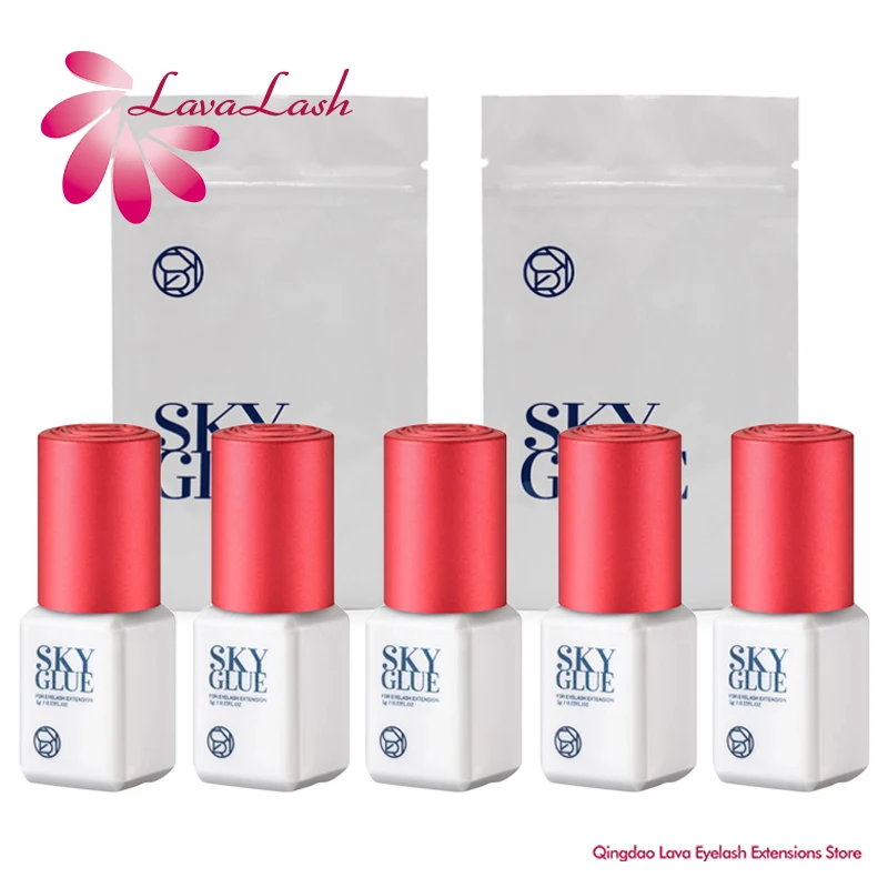 5 botellas de pegamento cielo Original para extensiones de pestañas 5ml Corea Sky S Plus tipo pegamento de tapa roja herramientas adhesivas profesionales para pestañas postizas