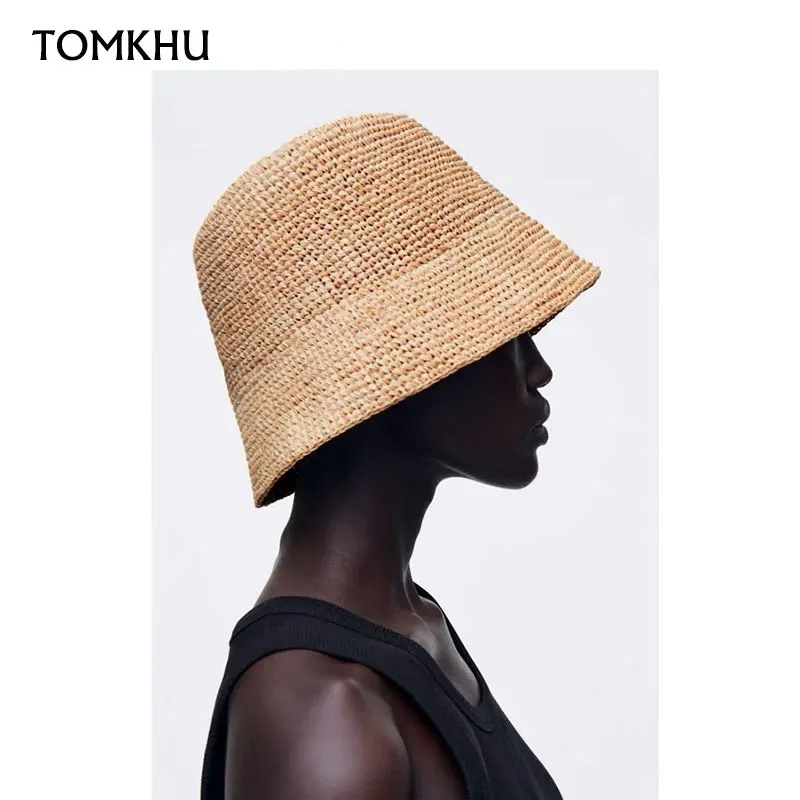 Sombrero de pescador de lujo con aguja fina de rafia a la moda para mujer, sombrero de pescador con protección solar de verano, sombrero de lavabo de ala ancha de diseñador K Pop